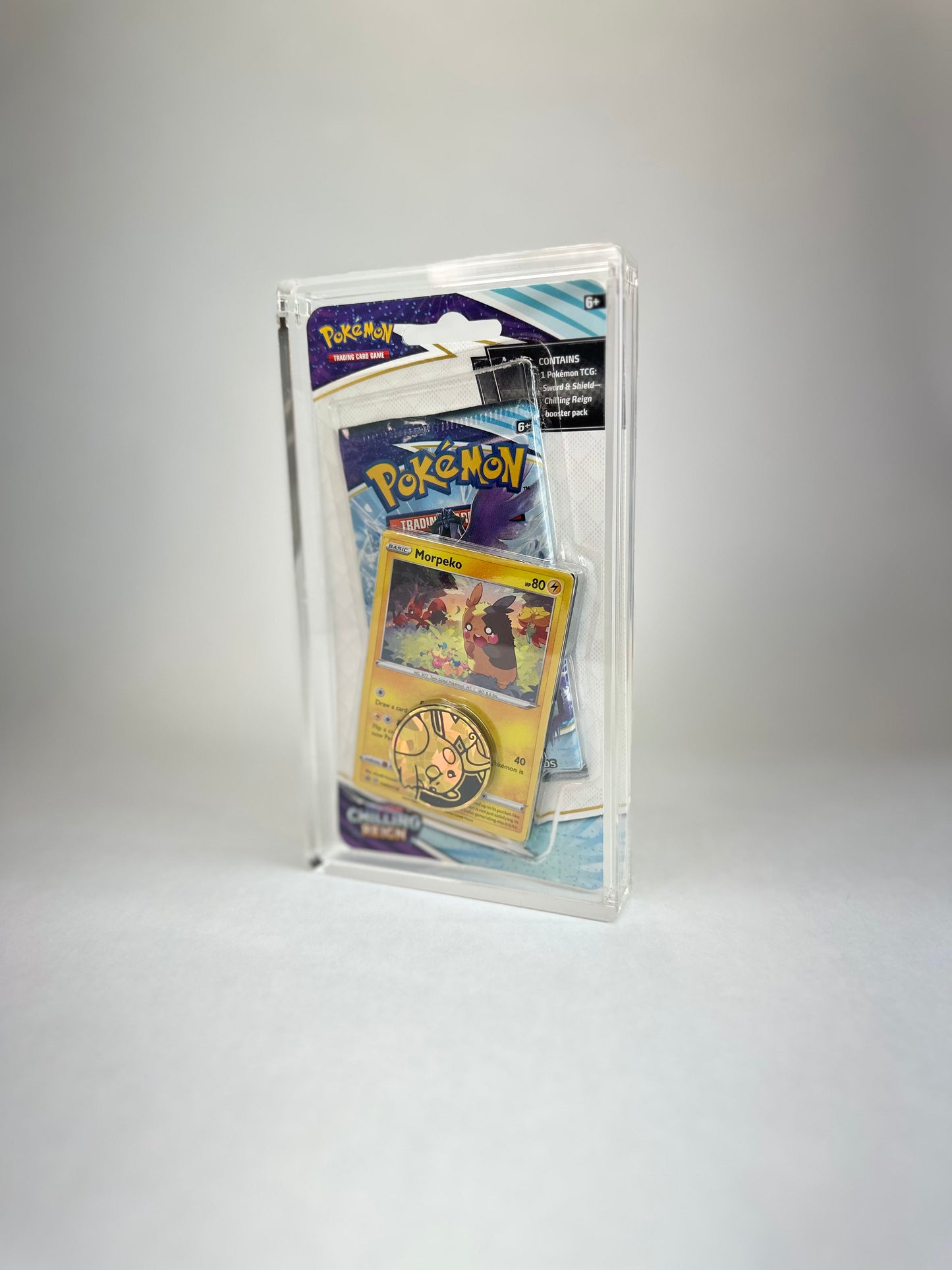Pokémon TCG Blister Acrylic Case (1-Pack w/ Promo & Coin) | Premium Display + FREE Black Stand