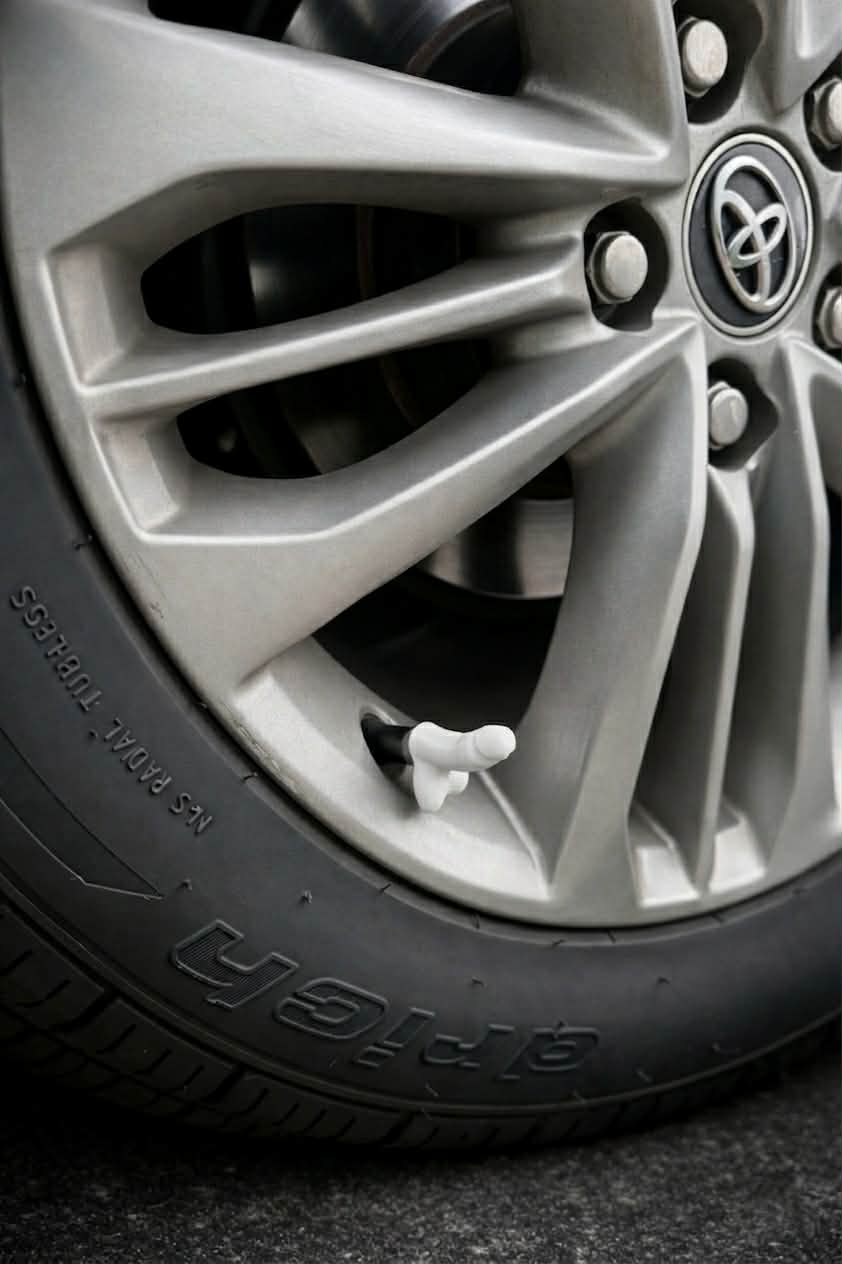 White 3D Printed Tire Valve Stem Caps – Funny Gag Gift, Car Prank Accessory, Set of 4