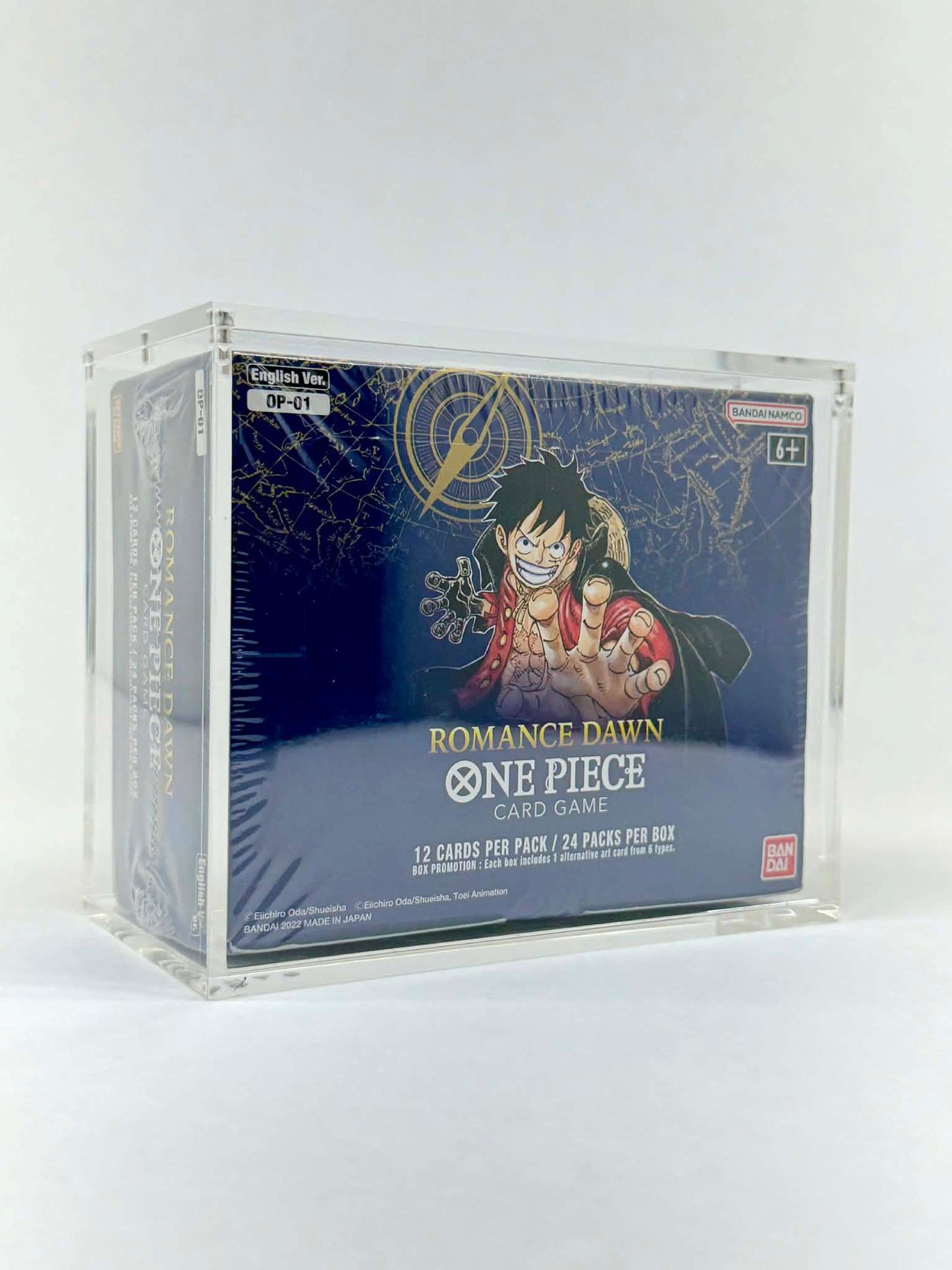 One Piece OP01 Blue Bottom Booster Box Acrylic Display Case UV Protection Magnetic Lid