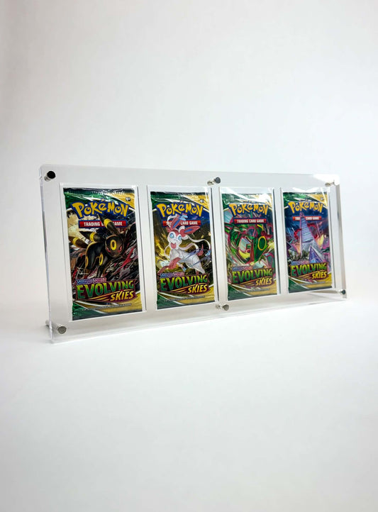 Pokémon Loose Pack Art Set Acrylic Display Case | Fits 4x Loose Pokémon Packs | Bolt-Secured | Includes 4x Inner Sleeves | 99% UV