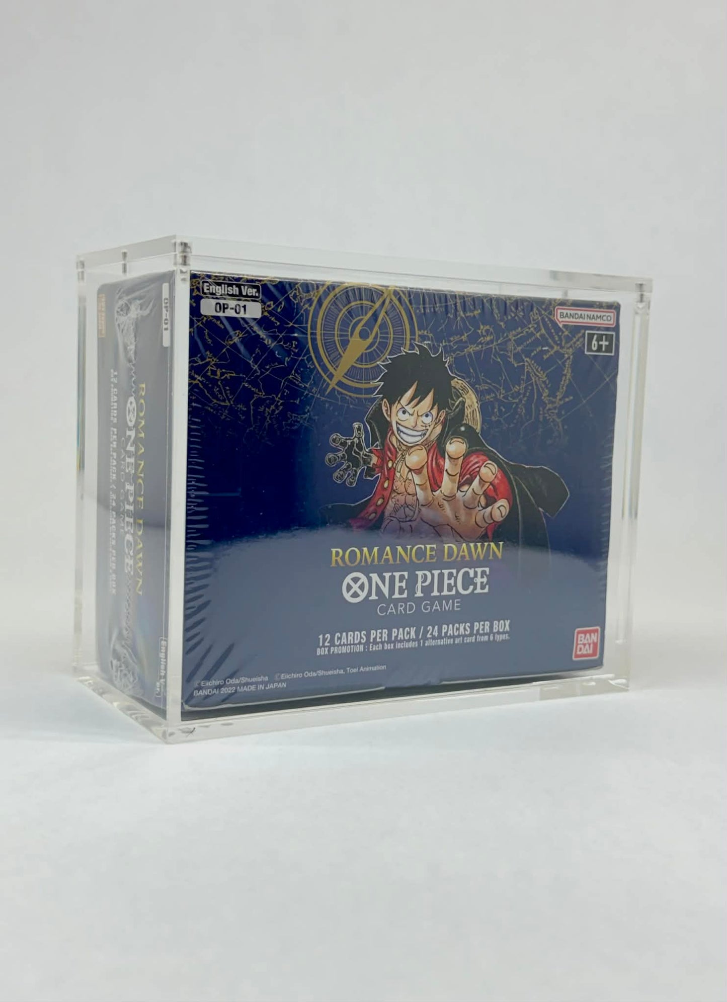 One Piece OP01 Blue Bottom Booster Box Acrylic Display Case UV Protection Magnetic Lid