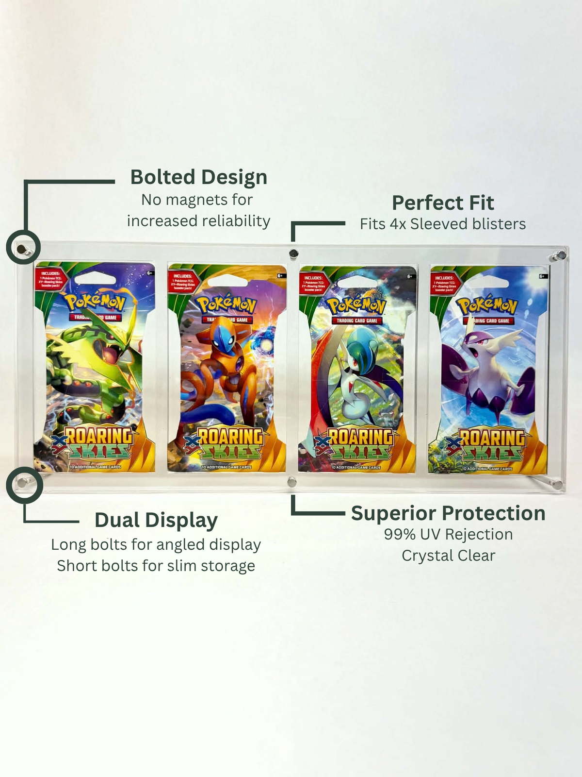 Pokémon Sleeved Blister Art Set Acrylic Display Case | Fits 4x Sleeved Blisters | Bolt-Secured | Dual Display | 99% UV
