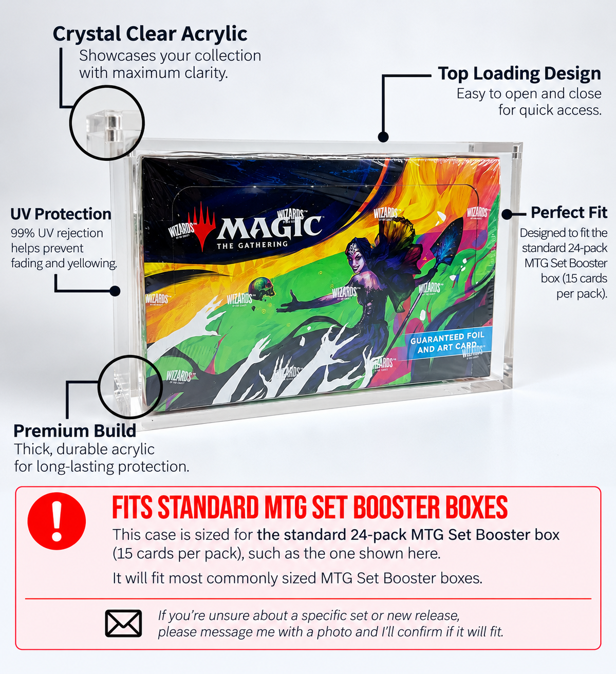 Acrylic Display Case FOR MTG Set Booster Box | 24 Pack Magic The Gathering Set Booster | Commander Masters | 4-Magnet Lid | UV
