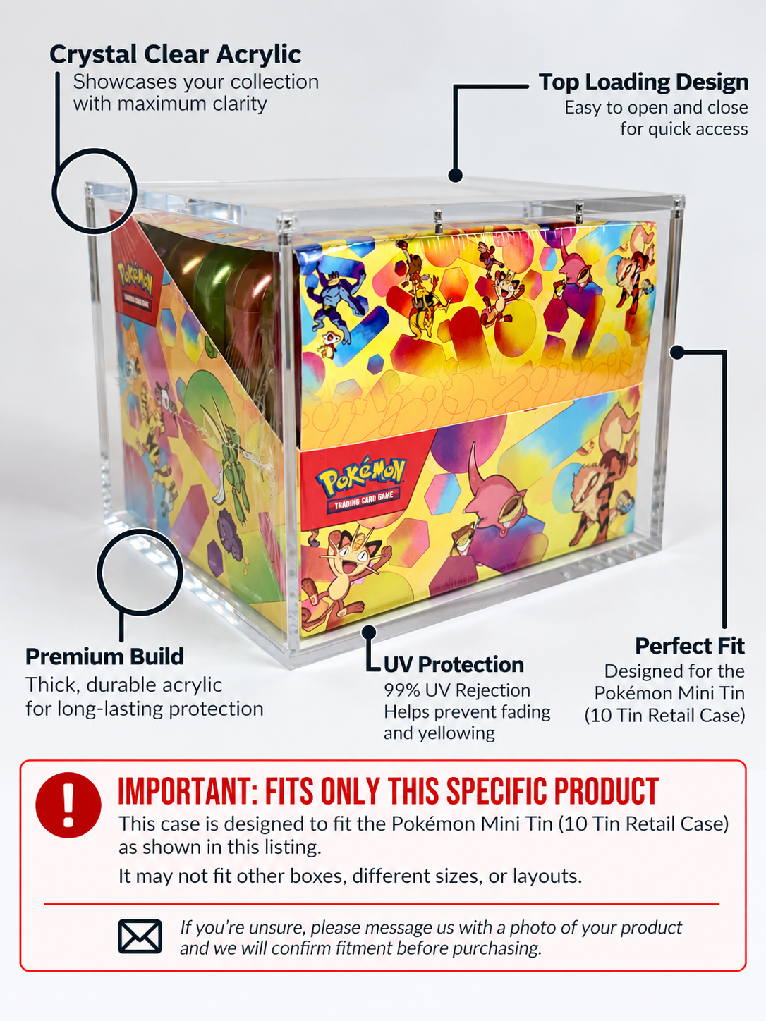 Acrylic Display Case FOR Pokémon Mini Tin Sealed Retail Case | Factory Sealed Mini Tin Display | 8-Magnet Lid | UV Sealed Protector