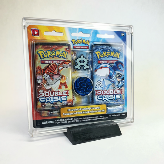Premium Acrylic Display Case for Pokémon Double Crisis 3-Pack Blister with Coin – UV Protective, U-Style Lid, Includes Stand