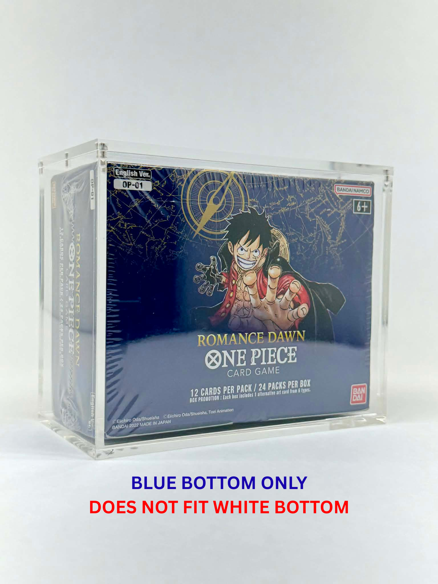 One Piece OP01 Blue Bottom Booster Box Acrylic Display Case UV Protection Magnetic Lid