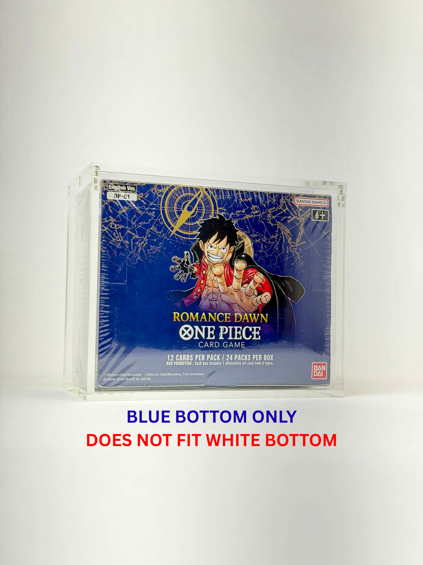 One Piece OP01 Blue Bottom Booster Box Acrylic Display Case UV Protection Magnetic Lid