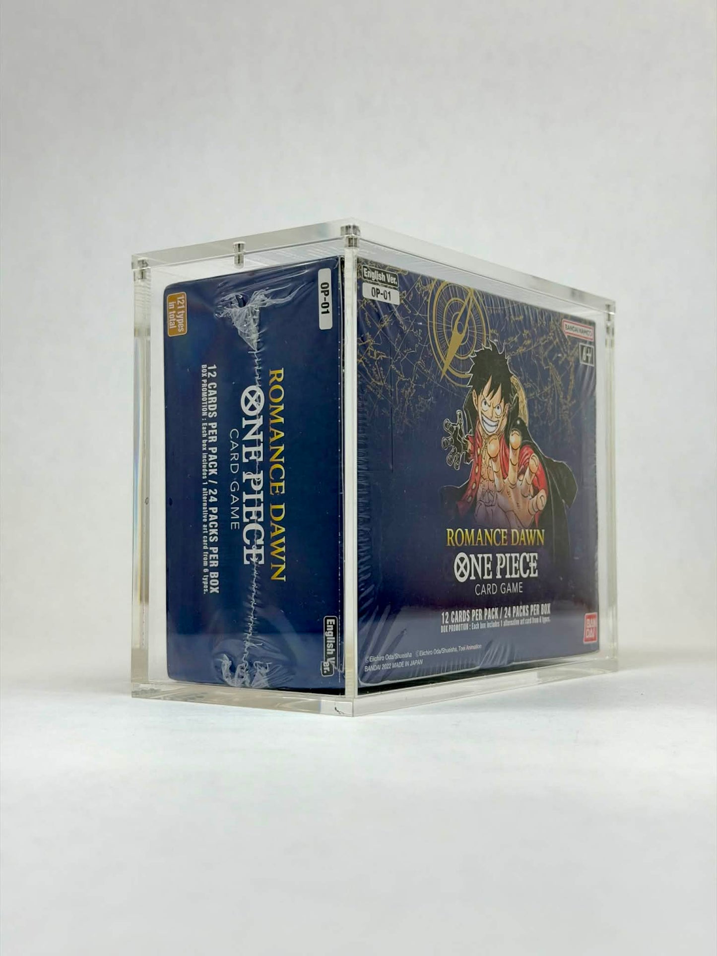 One Piece OP01 Blue Bottom Booster Box Acrylic Display Case UV Protection Magnetic Lid