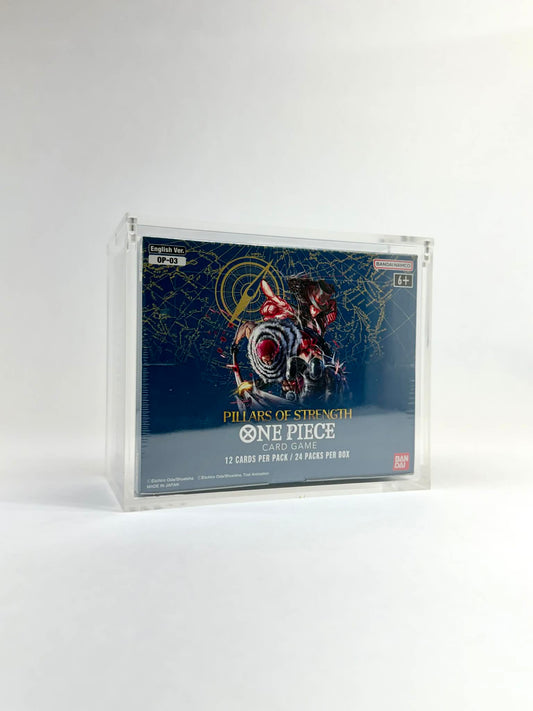 One Piece OP03 Booster Box Acrylic Display Case UV Protection Magnetic Lid