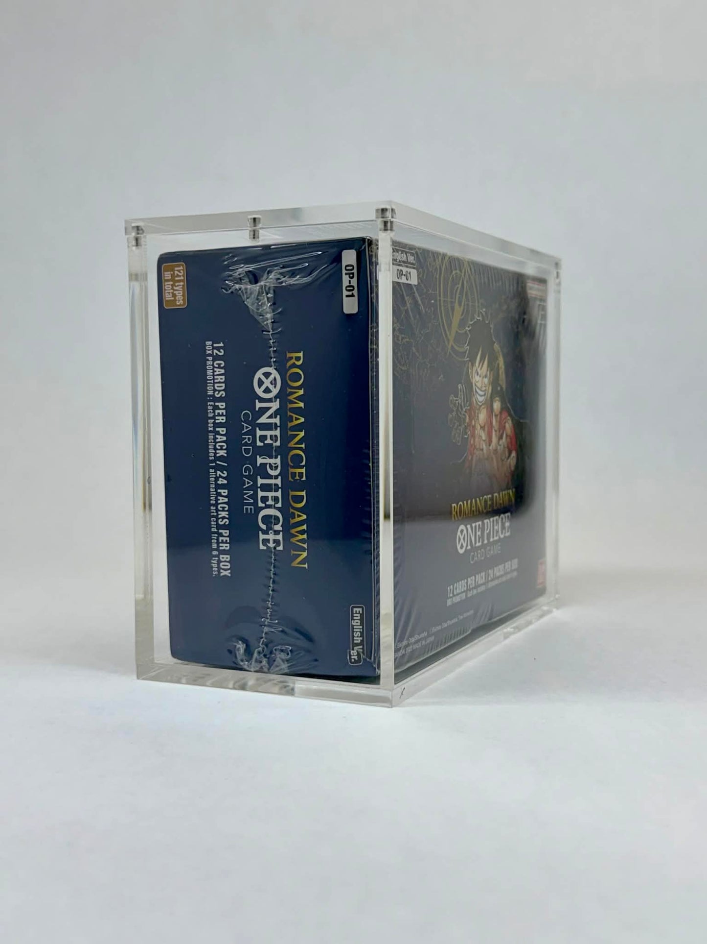 One Piece OP01 White Bottom Booster Box Acrylic Display Case UV Protection Magnetic Lid